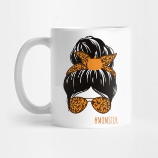 Orange and Black Momster Messy Bun Halloween Mug